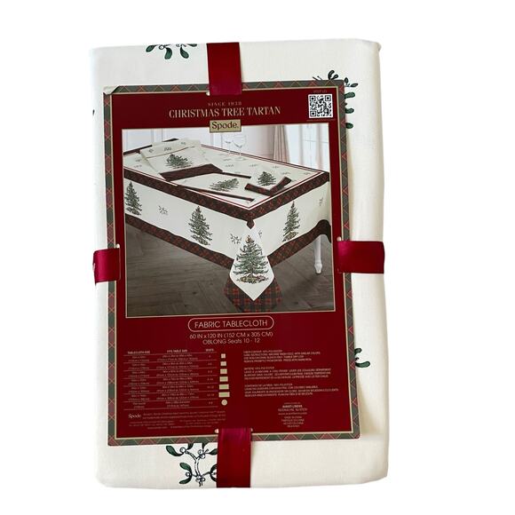 Spode Christmas Tree Tartan Holiday Tablecloth 60x120 Oblong New - Picture 11 of 14